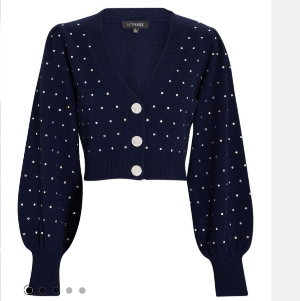 INTERMIX Viola Crystal-Embellished Cardigan in Navy